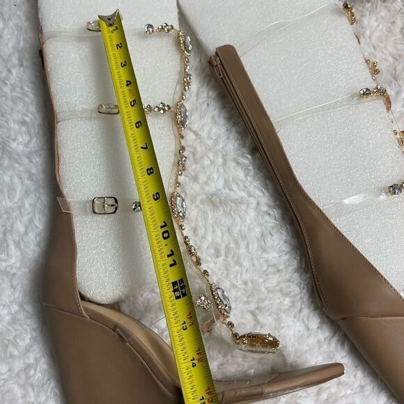 Shoe Dazzle Yulanda clear Gladiator wedge sandals jewels&gold tone accents SZ8.5 - Picture 12 of 14